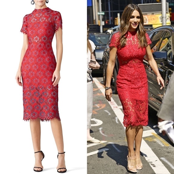 ALEXIS Floral Lace Short Sleeve High Neck Sheer Cutout Bodycon Sheath Dress S - Picture 1 of 11